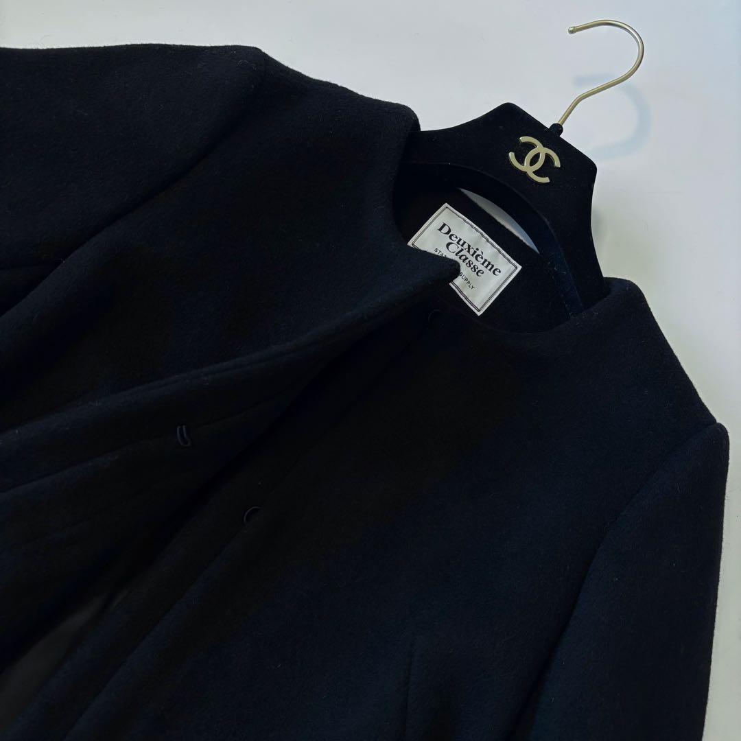 極美品 Deuxième Classe 黒　チェスターコート ノーカラー