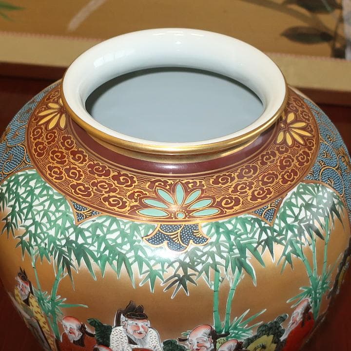 伝統工芸品　九谷焼　花瓶　本金割取人物　錦生作　GIFT対応可