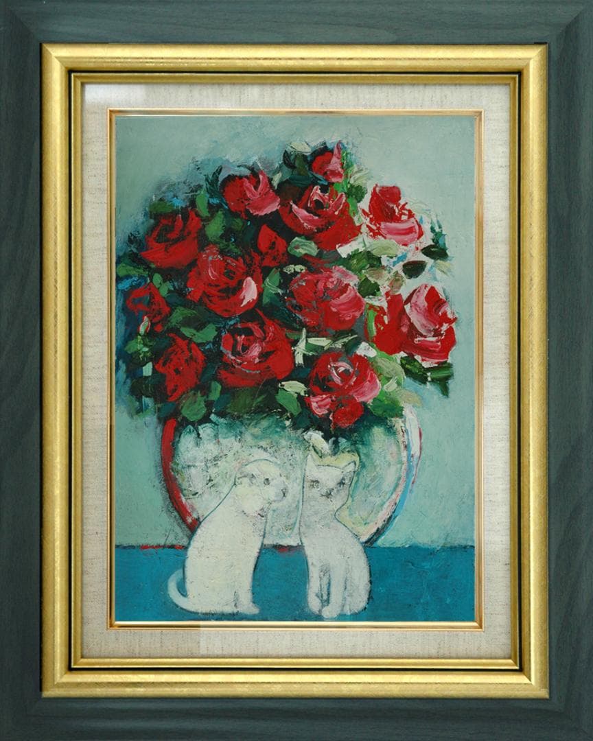 油絵 菅家令子 絵 絵画 インテリア uF6-070619 可愛い子猫と子犬