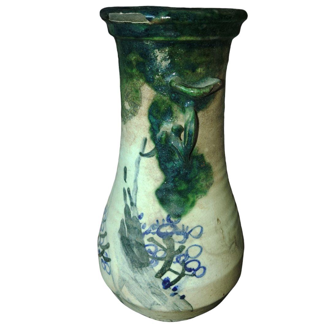 希少　越後太丘焼　霊芝取手付花瓶