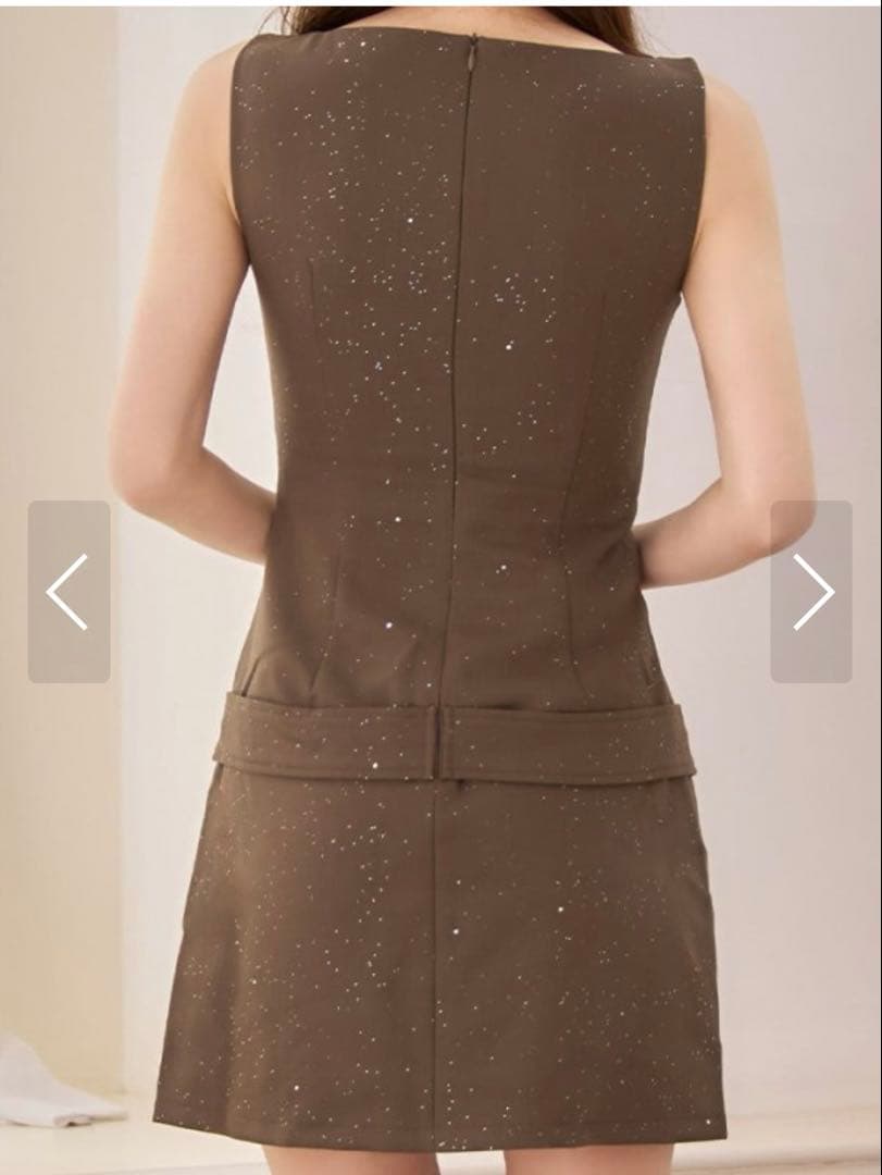 JEWELS ブラウン ハーフジップローウエストベルトミニドレス