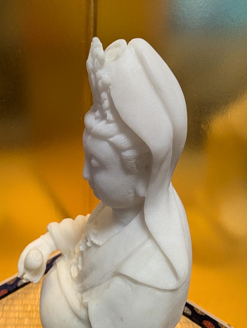 古美術　彫刻　石彫　大理石風　観音様　立像　木台付