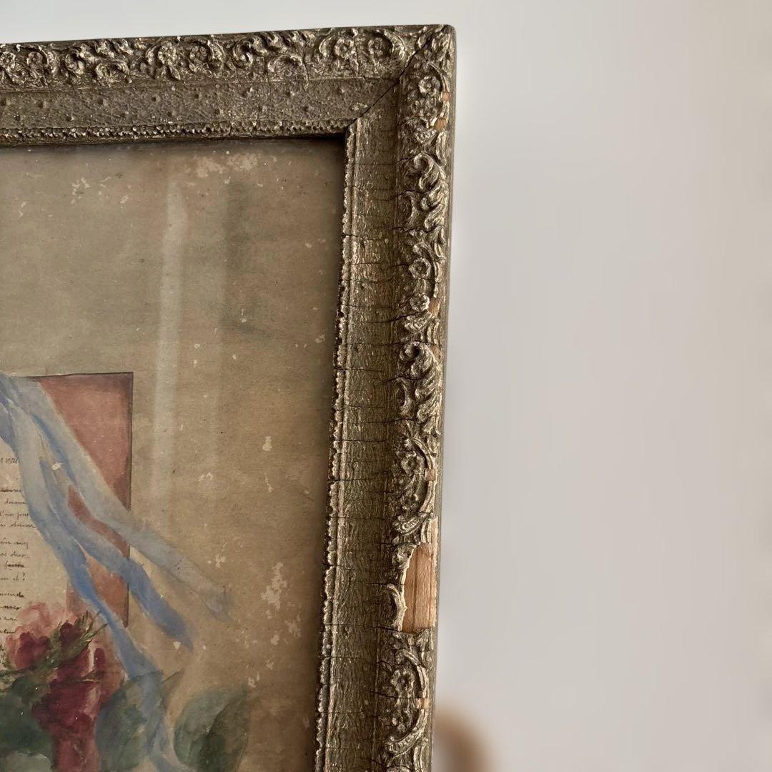 フランスアンティーク 水彩画 薔薇