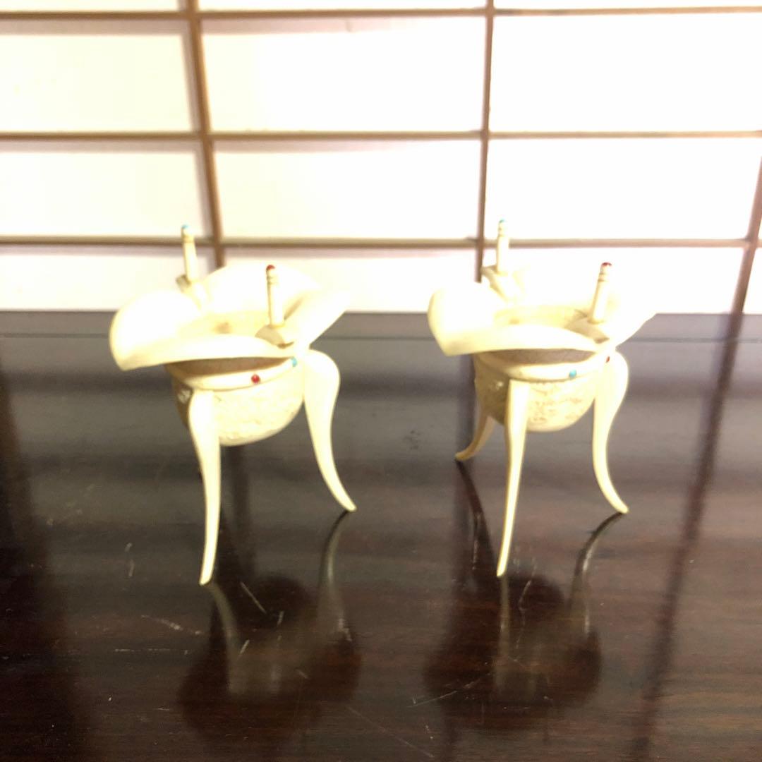 蔵の中にあった牙彫爵形置物一対桐箱付き