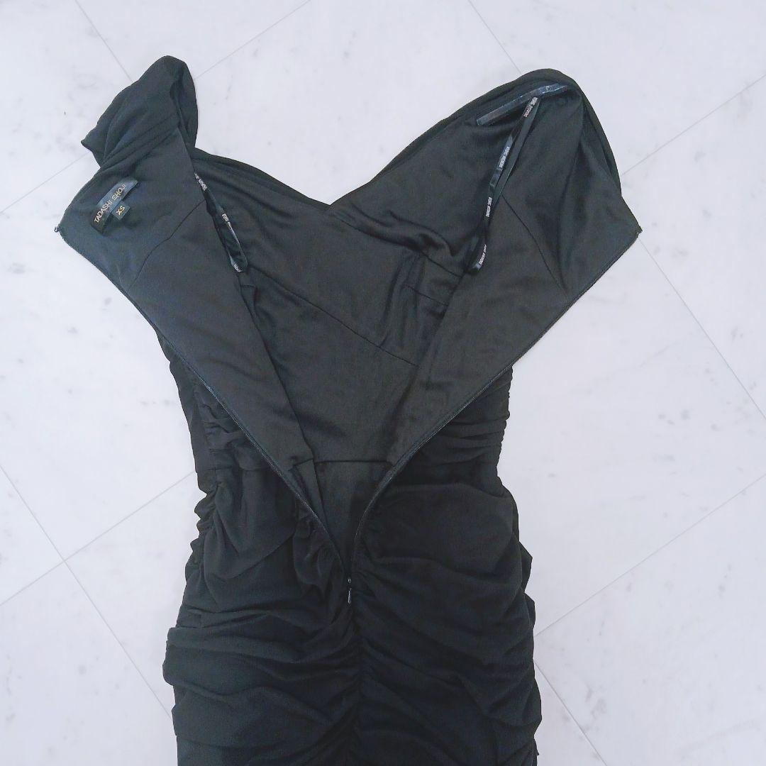 極美品　タダシショージ ブラックドレス ワンピース ドレープ ビジュー