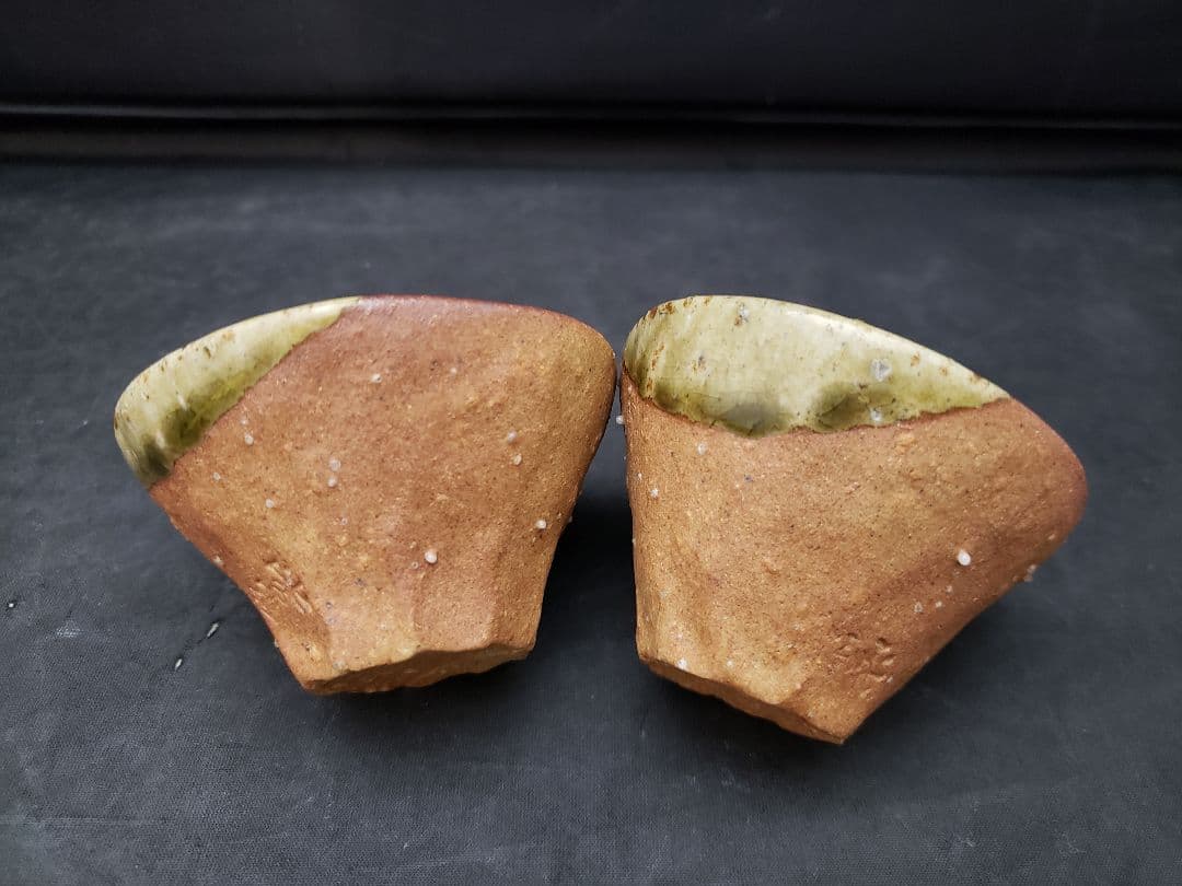 信楽焼　煎茶器　神崎紫峰　手捻り　急須　湯呑み5客　湯冷まし　煎茶道具　作家物