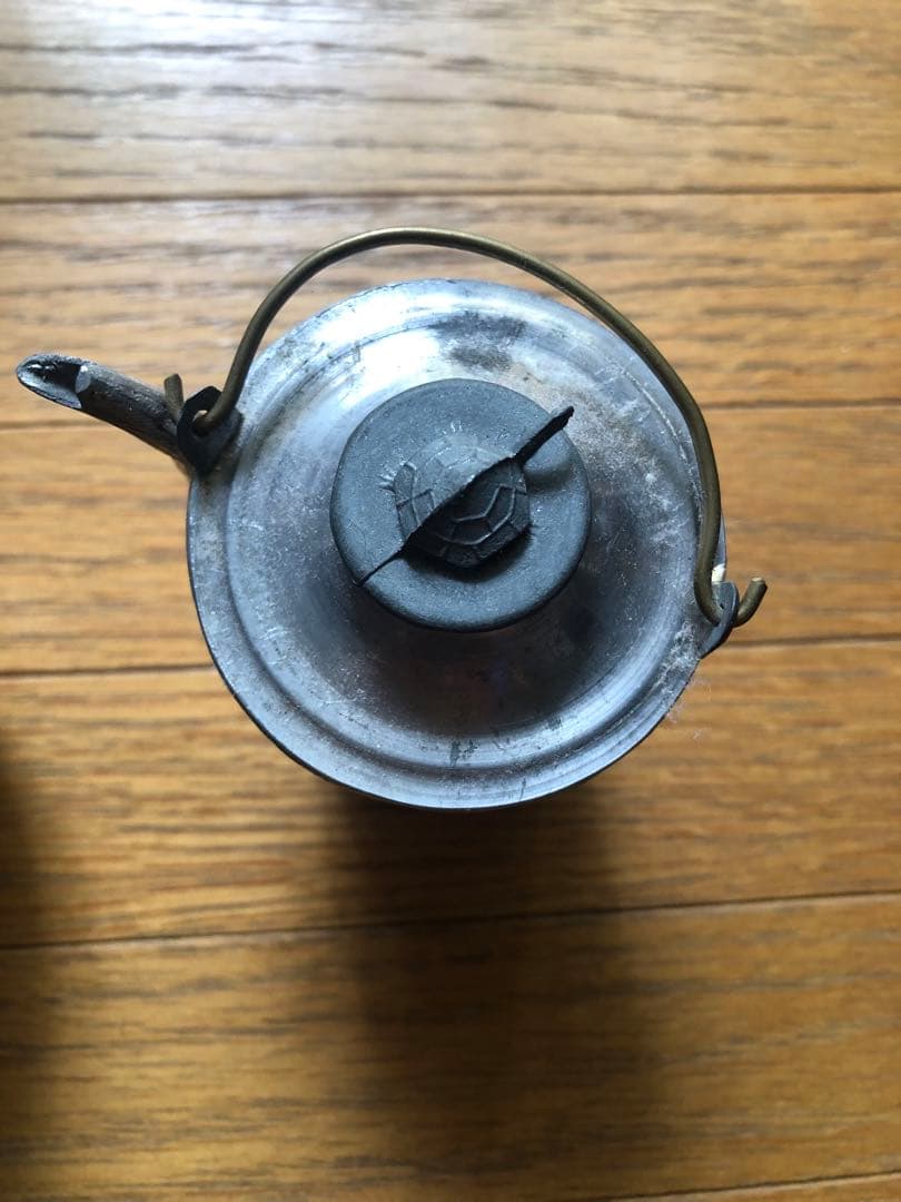 六角形 龍亀文様 錫製温酒器（酒壺）　真鍮取手付き　ビンテージ骨董