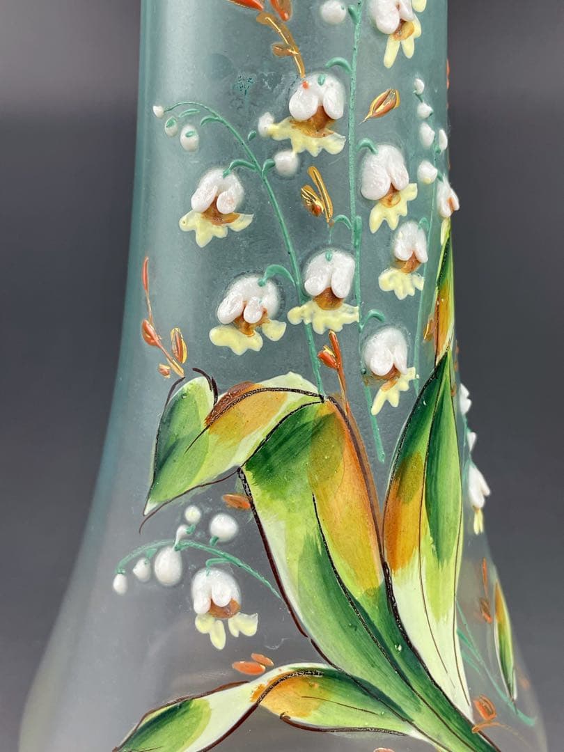 【希少】ボヘミアグラス ２２．５㎝ エナメル盛 スズラン紋 花瓶 一輪挿し