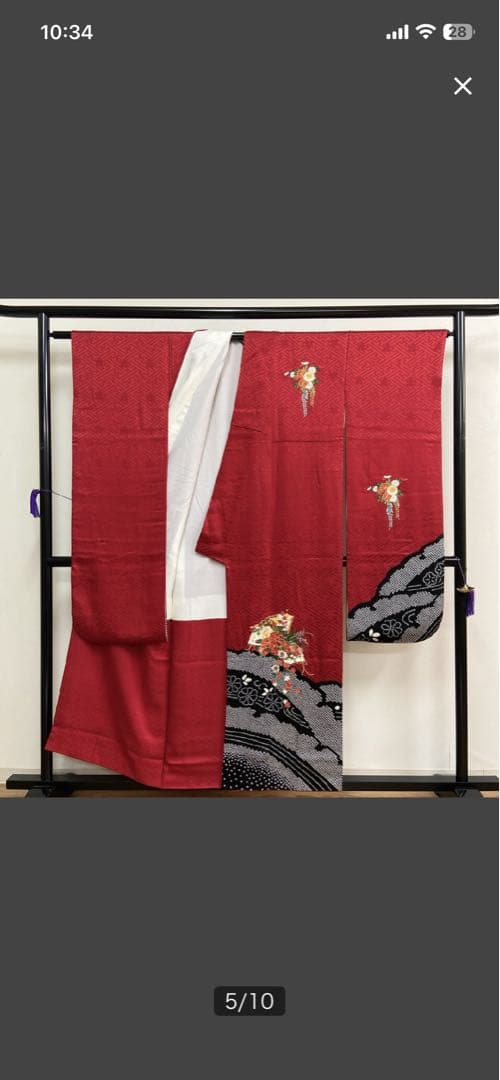 振袖フルセット6点サイズS絞り　正絹　赤色 花柄刺繍 売り切り終了