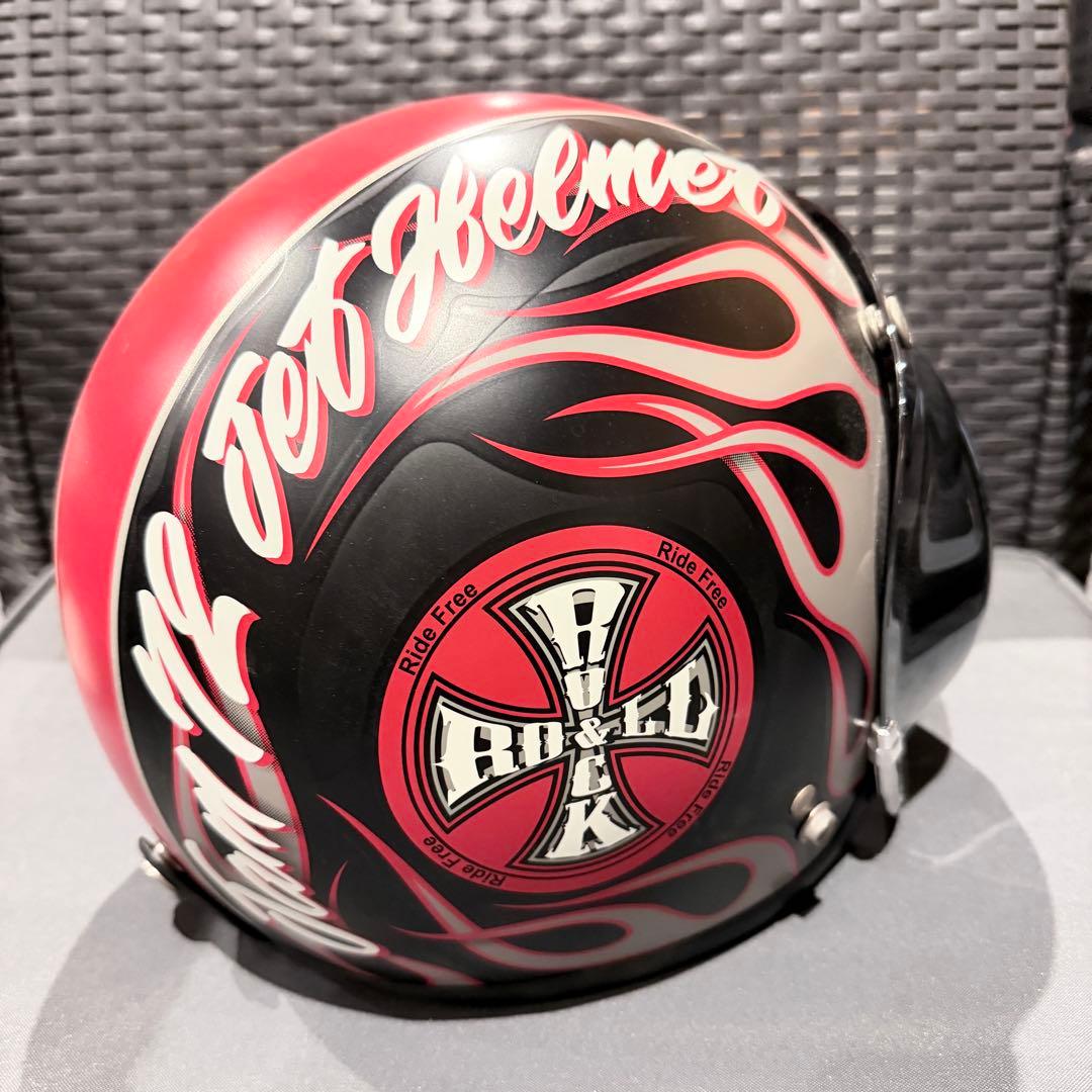 ジェットヘルメット レッドブラック ファイヤーパターン 72 JAM