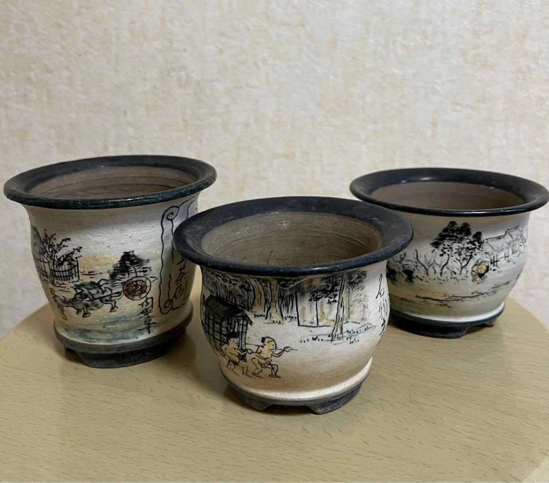 陶翠作　東海道五拾三次画　盆栽鉢