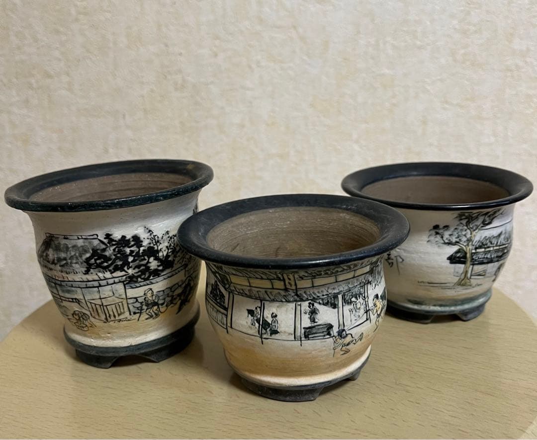 陶翠作　東海道五拾三次画　盆栽鉢