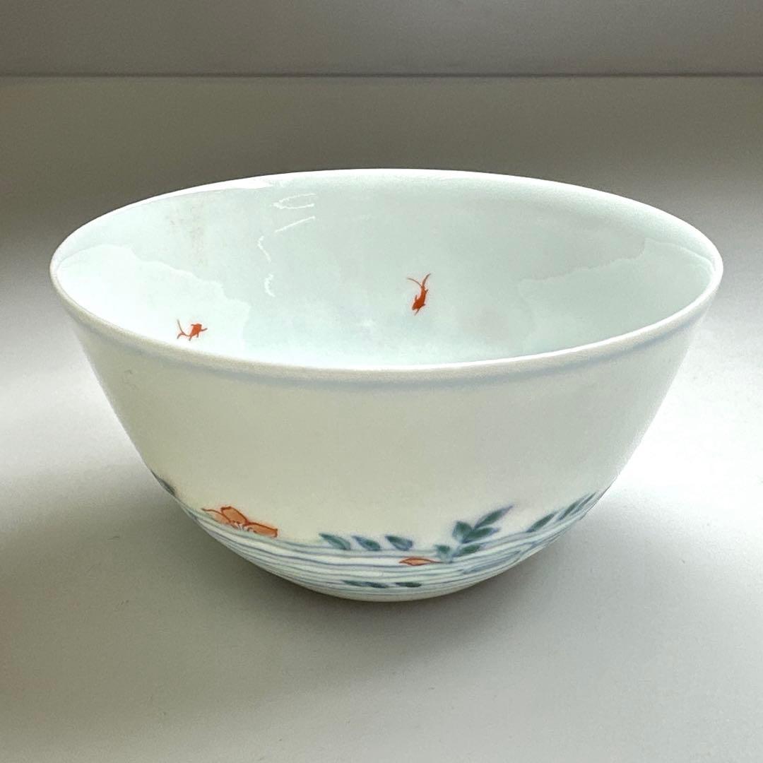 中国古玩　慶宣堂製豆彩金魚文盃　口径7.4㎝ 東Y7-0414②