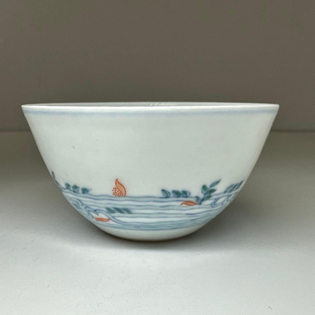 中国古玩　慶宣堂製豆彩金魚文盃　口径7.4㎝ 東Y7-0414②