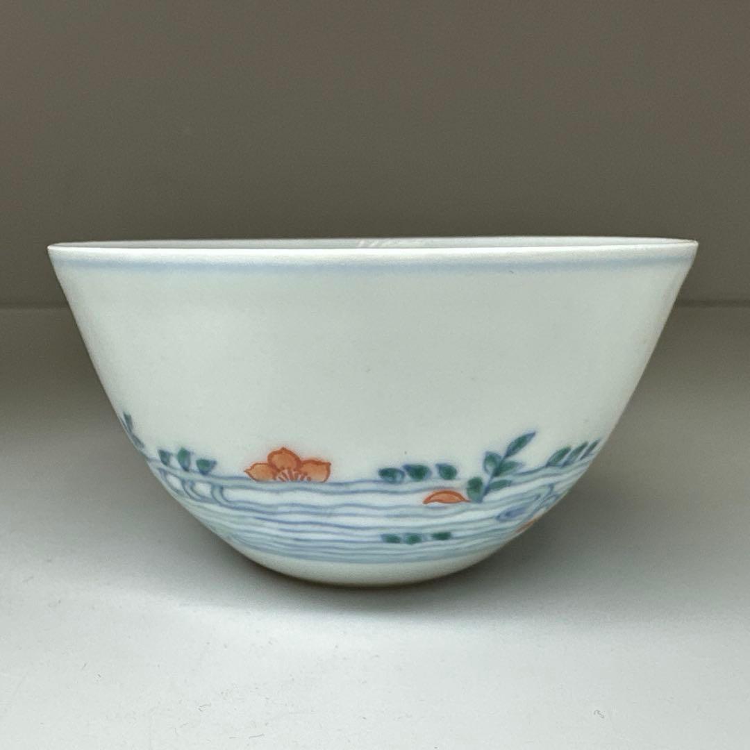 中国古玩　慶宣堂製豆彩金魚文盃　口径7.4㎝ 東Y7-0414②