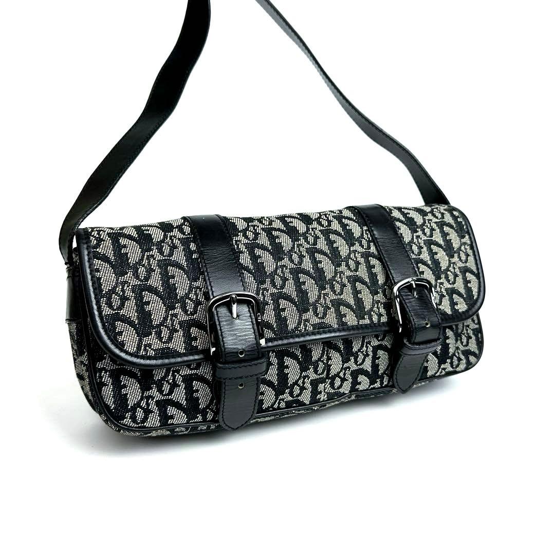 【美品】ディオール　ショルダーバッグ　トロッター　キャンバス　レザー　灰色　黒色