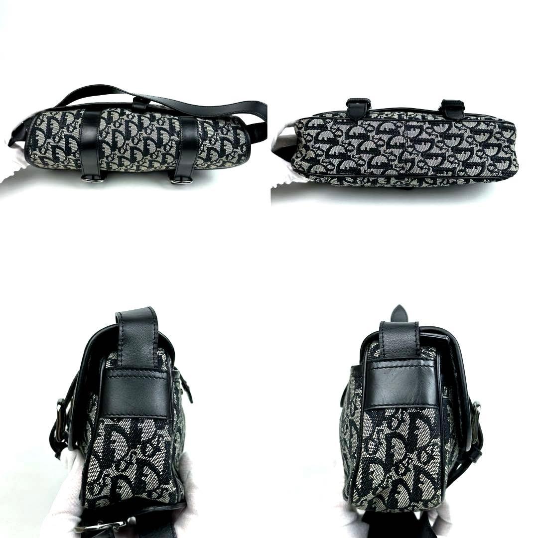 【美品】ディオール　ショルダーバッグ　トロッター　キャンバス　レザー　灰色　黒色