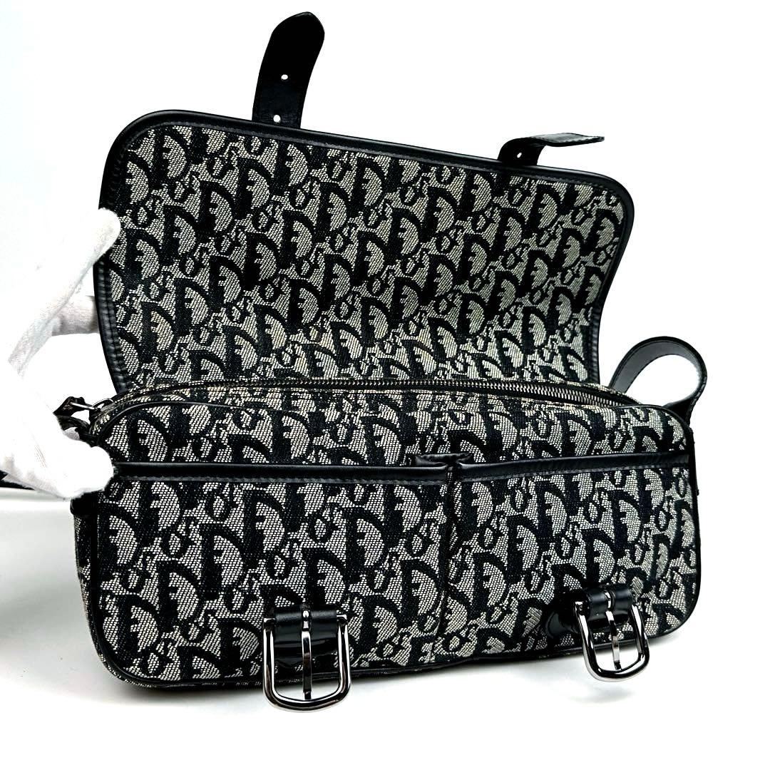 【美品】ディオール　ショルダーバッグ　トロッター　キャンバス　レザー　灰色　黒色