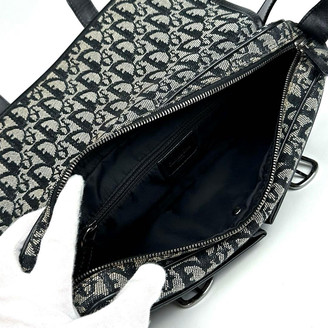 【美品】ディオール　ショルダーバッグ　トロッター　キャンバス　レザー　灰色　黒色