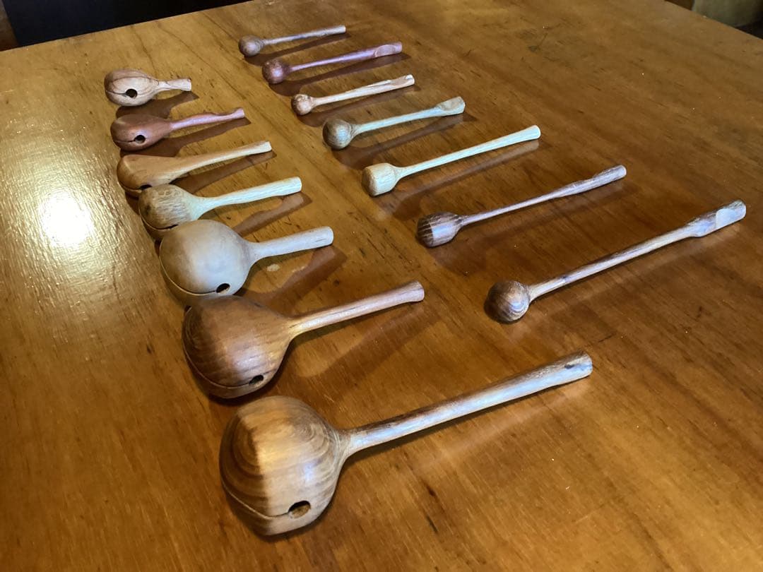 ハンドメイド　ウッドブロック　木柾　木魚　クラベス　7点セット 民族楽器