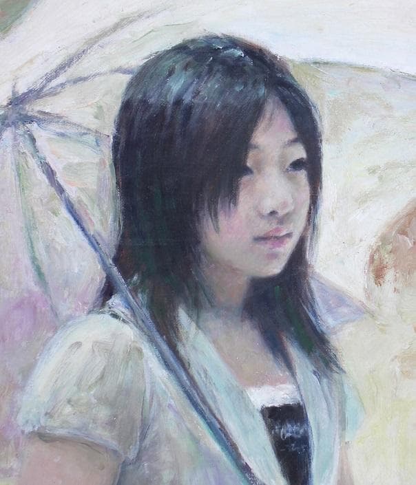 井上司「日傘の少女」油彩画 F8