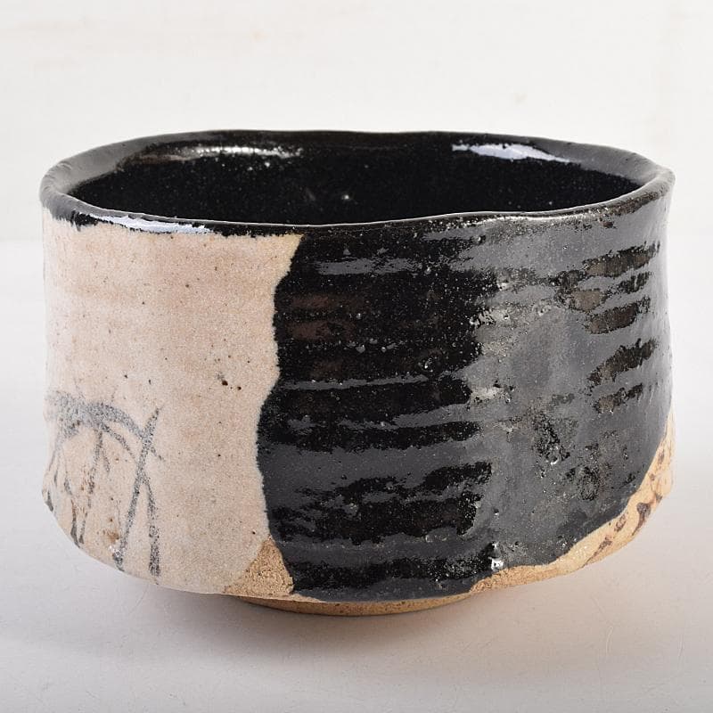 茶道具　桃山時代　瀬戸六作新兵衛造　黒織部　茶碗　銘霜松　極め箱　V　R8818