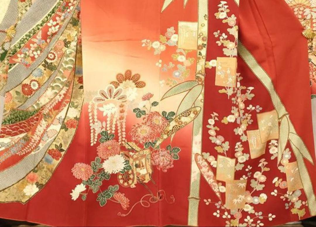 振袖 フルセット6点サイズS〜M 手描き　御所車枝花文　暈し染め　金銀彩　正絹