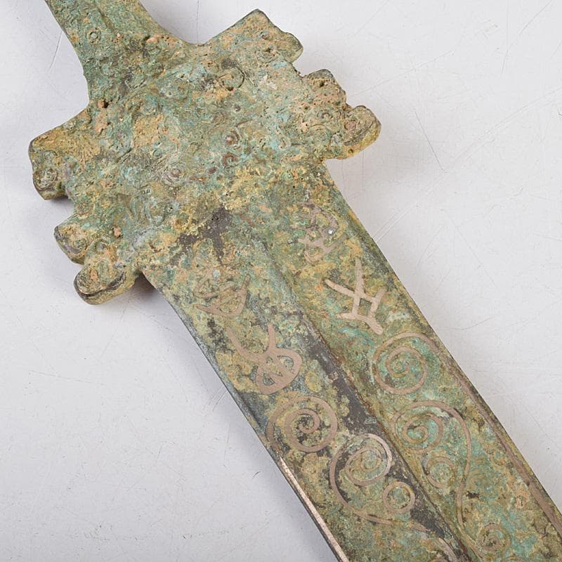 中国　古銅青銅　象嵌唐草文　銅剣　長さ約64.5㎝　M　9201