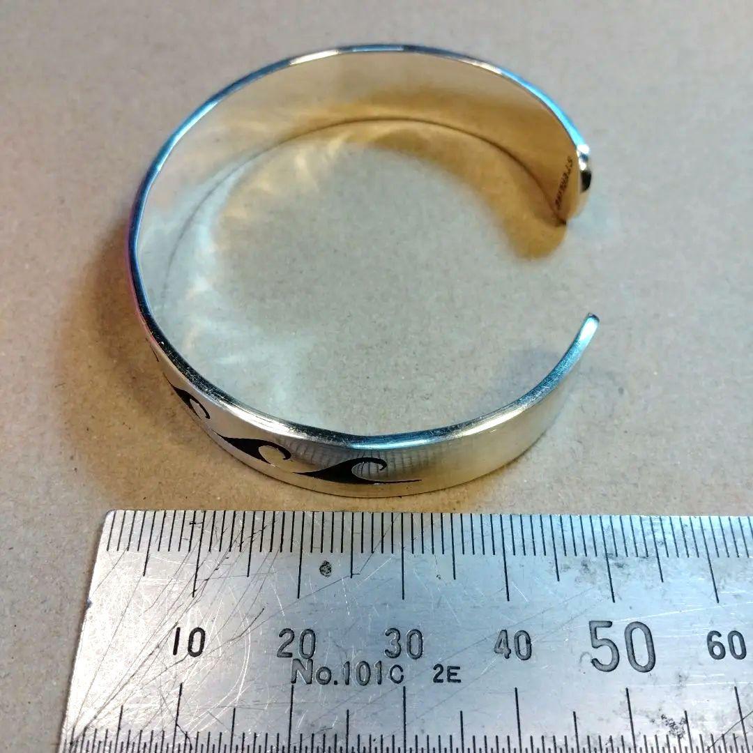 美品 ヴィンテージ ホピ族 オーバーレイ 波モチーフ シルバーカフバングル