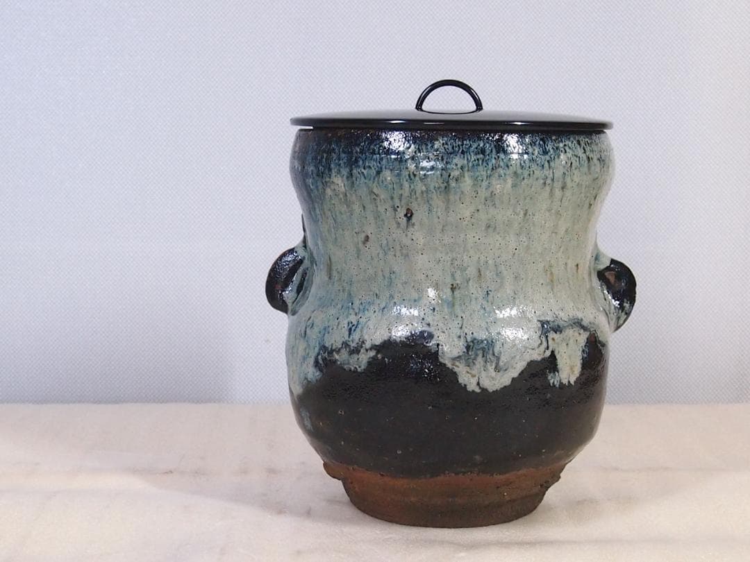 【古物】北大路魯山人写 朝鮮唐津 水指 一文字塗蓋 茶道具/お点前道具 骨董