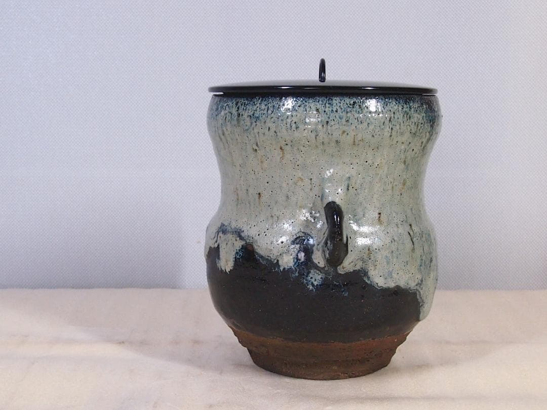 【古物】北大路魯山人写 朝鮮唐津 水指 一文字塗蓋 茶道具/お点前道具 骨董