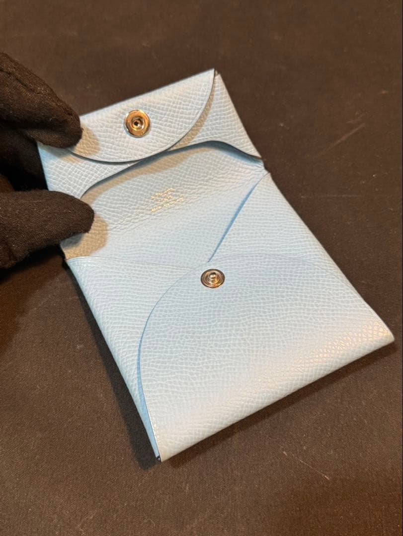 HERMESエルメス 高級レザー ブルー ケース バスティア