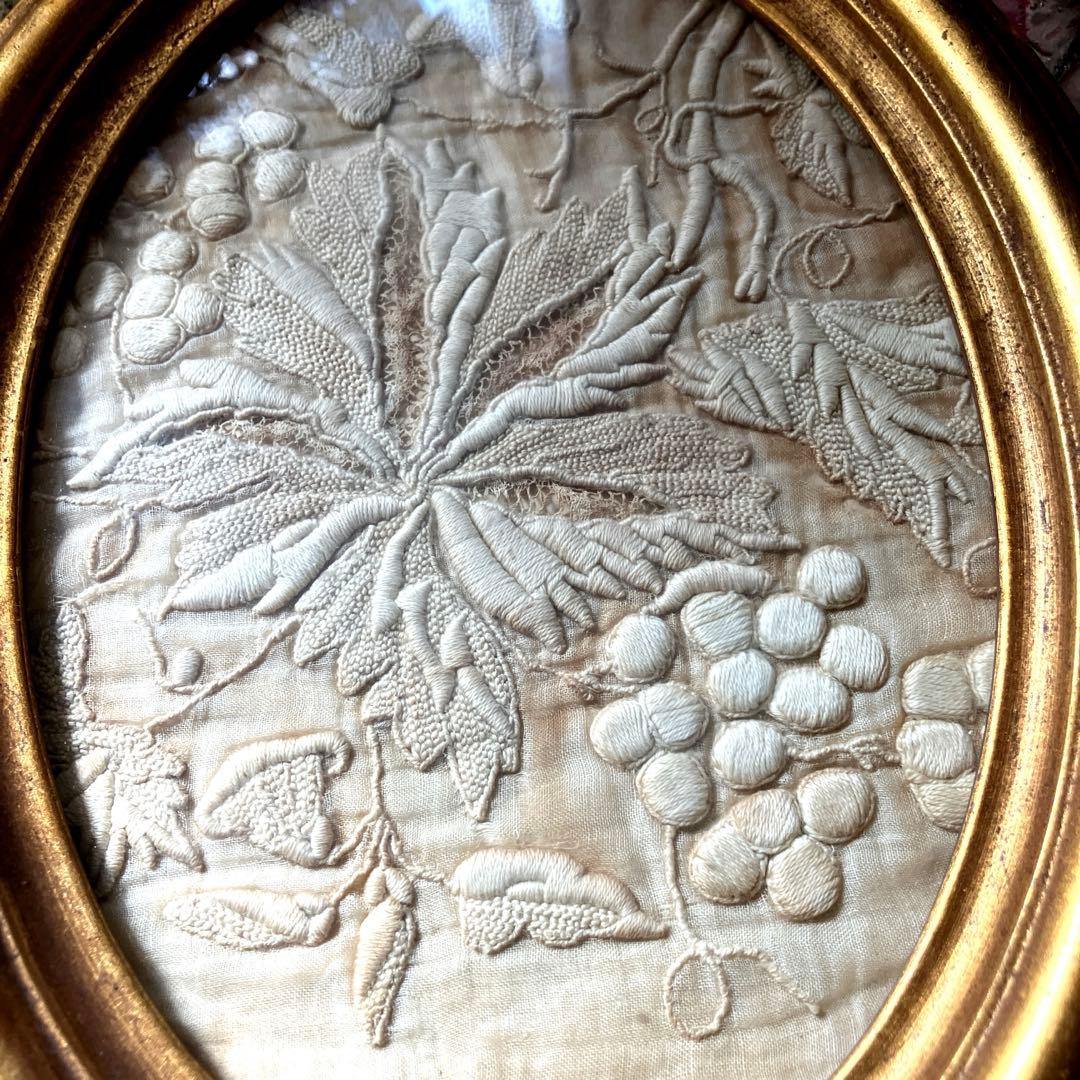 フランスアンティークフレーム素敵な オーバル　額　レア1900年　レース付き