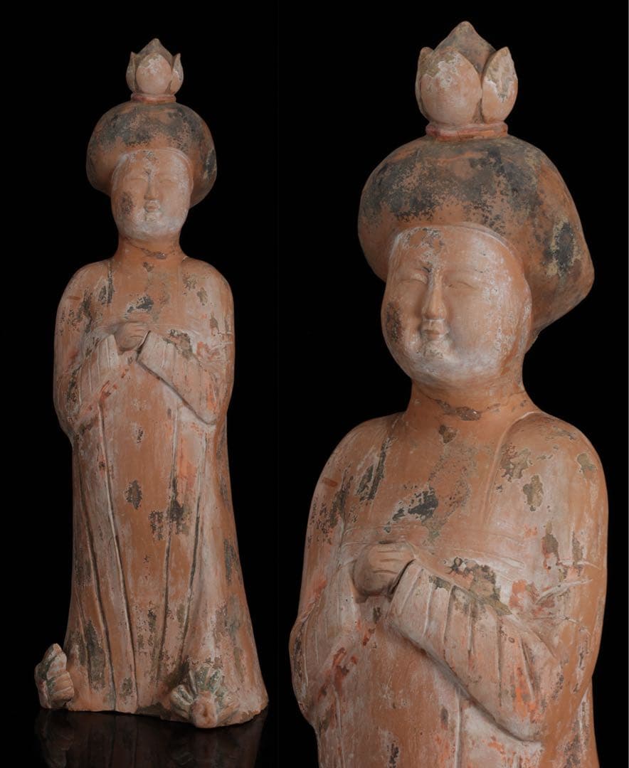 【中国古玩】加彩舞妓俑 加彩婦女俑婦人 俑置物 高さ79㎝ 唐物 古美術 骨董品