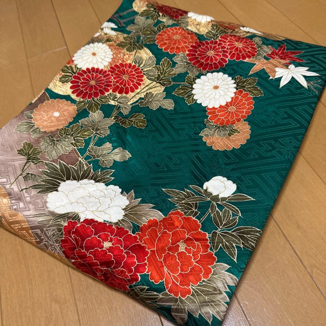 振袖 緑 花柄 帯付き