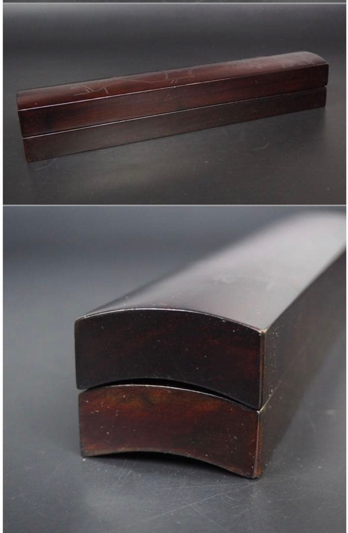 送料無料　中国古玩 民国金銀象嵌唐木文鎮/紙鎮　一対　書道具文房具