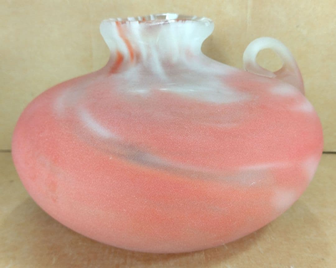 【本物保証】藤田喬平 手吹 花瓶(赤系,耳付) 共箱 美品