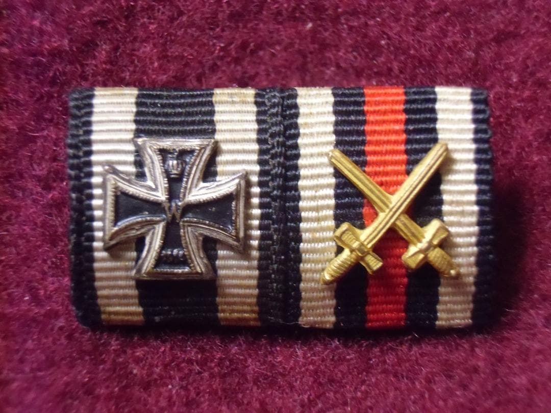 ⊞ドイツ軍＊ミニチュア鉄十字勲章付拡張型２連略綬/リボンバー（実物）