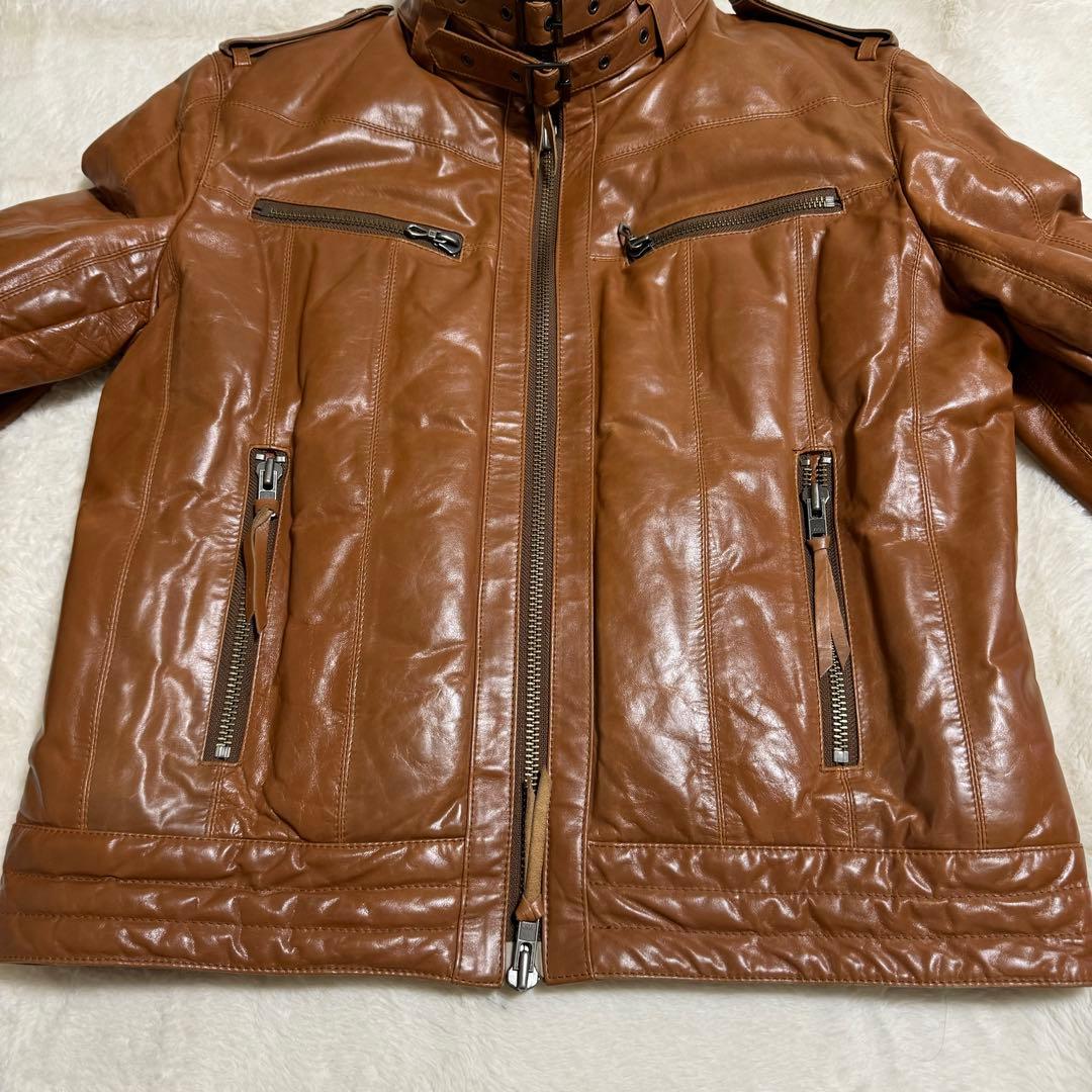 美品　harfu 馬革レザー　ダウンライダースジャケット　メンズXLキャメル