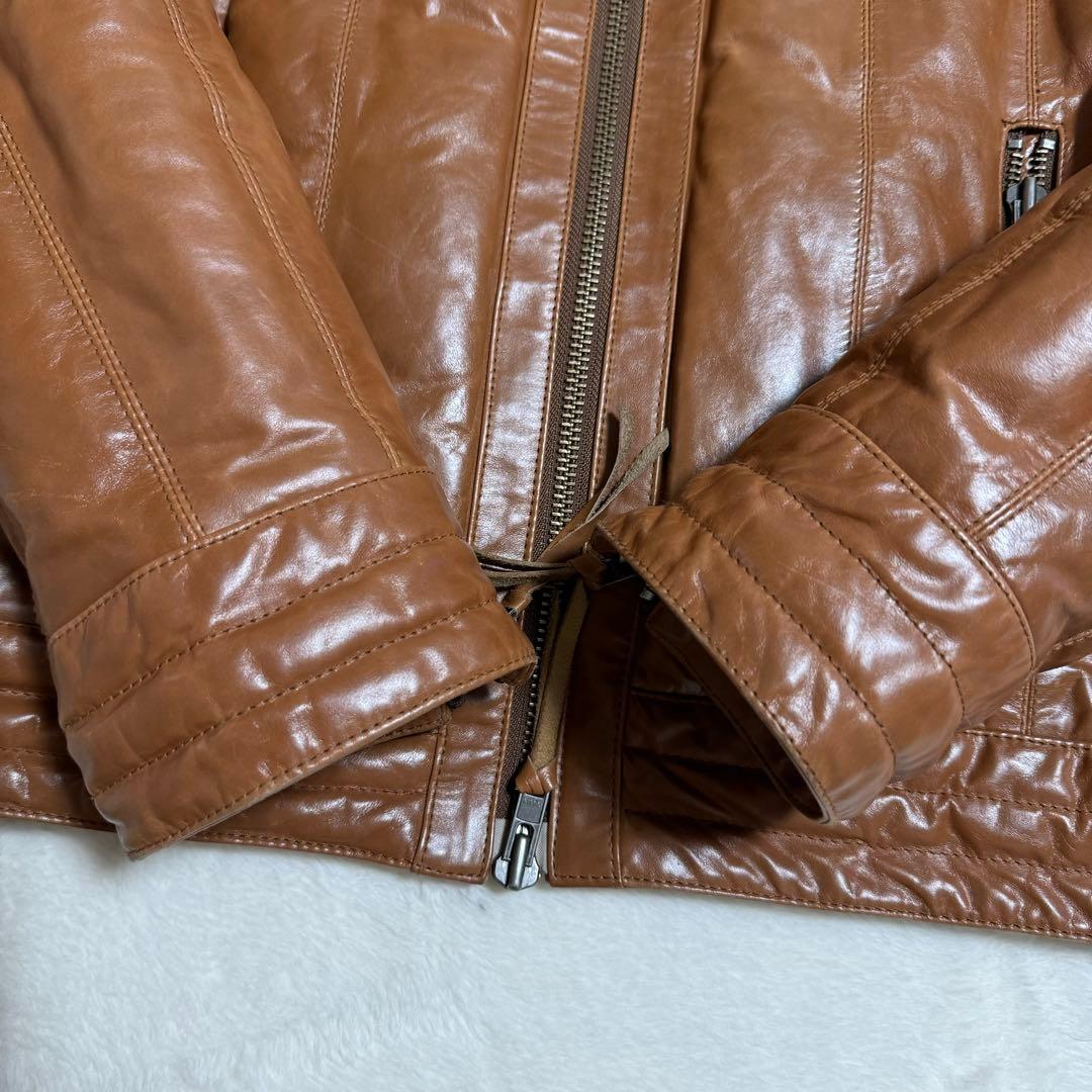 美品　harfu 馬革レザー　ダウンライダースジャケット　メンズXLキャメル