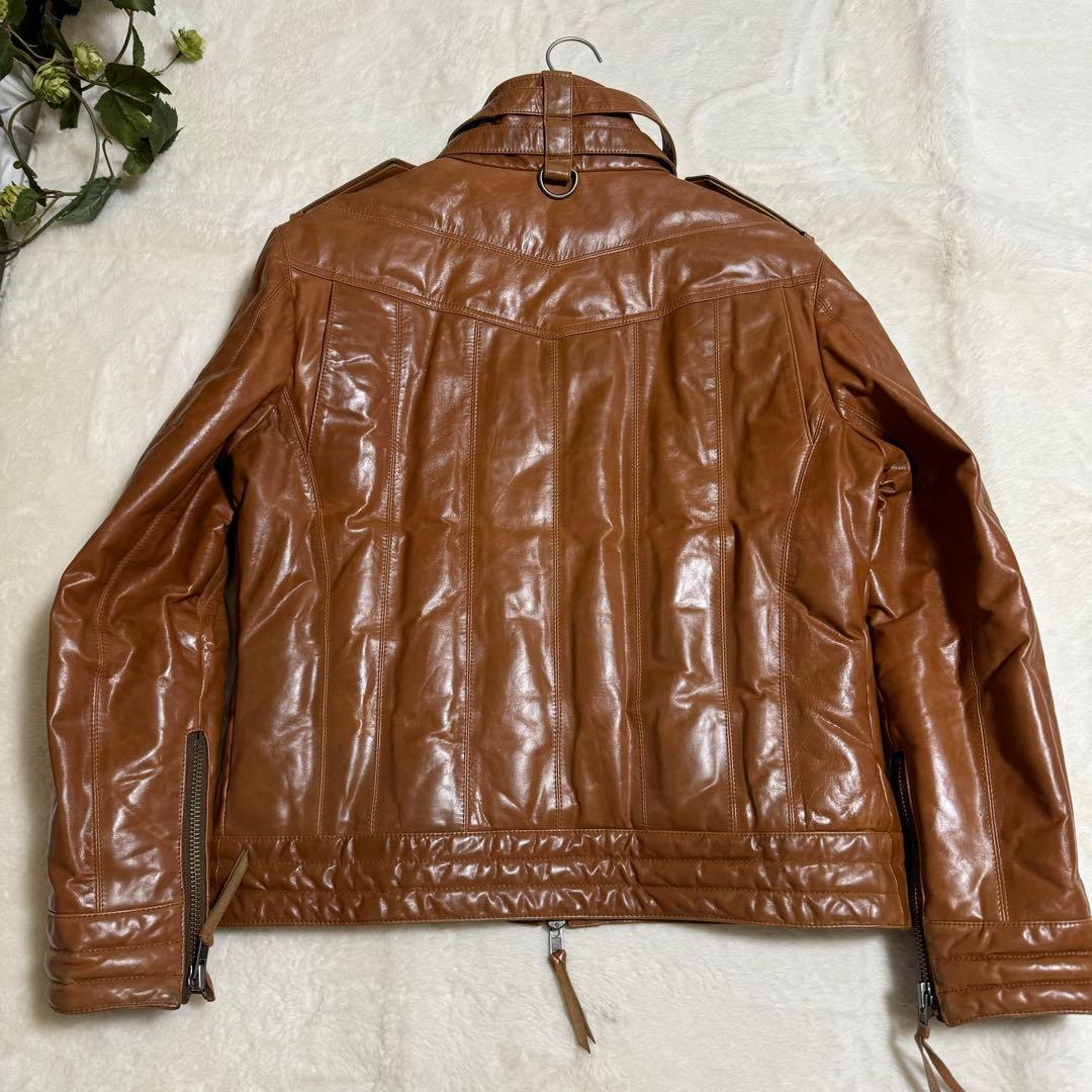 美品　harfu 馬革レザー　ダウンライダースジャケット　メンズXLキャメル