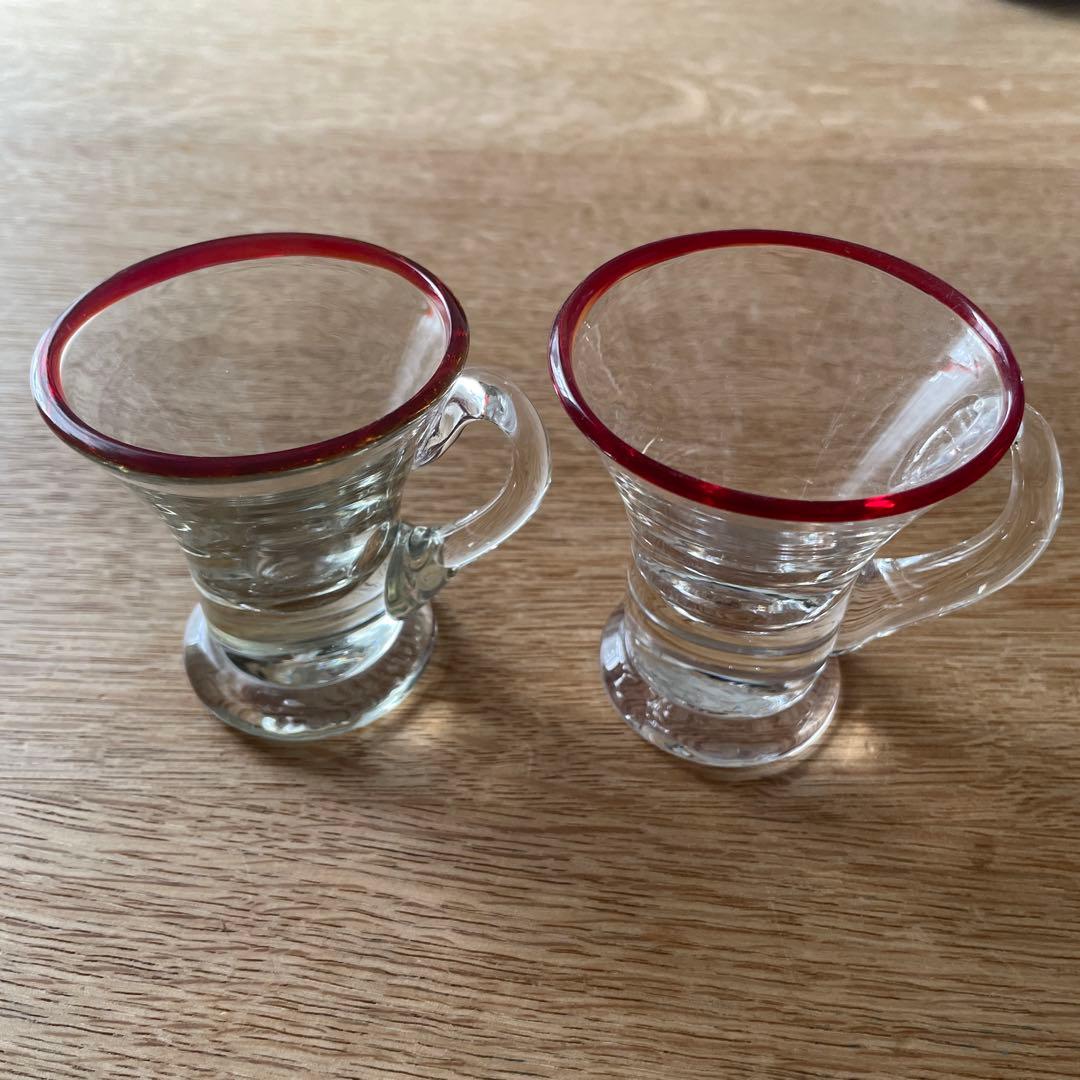 アイスクリームコップ　氷コップ　赤縁　　 手吹きガラス　アンティーク　骨董　民藝