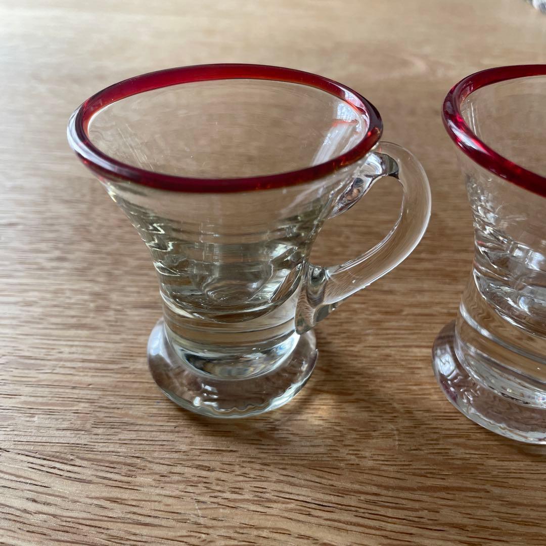 アイスクリームコップ　氷コップ　赤縁　　 手吹きガラス　アンティーク　骨董　民藝