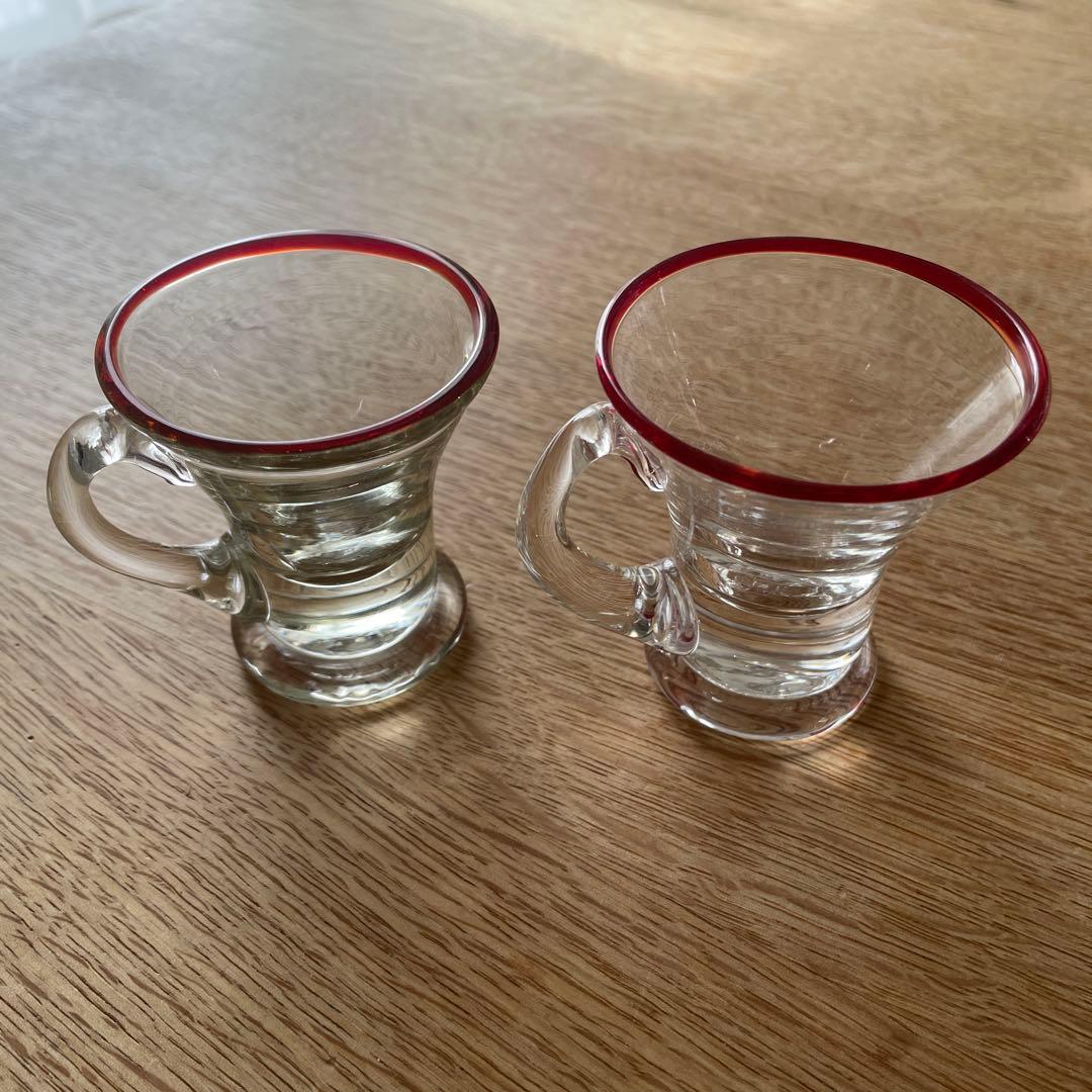 アイスクリームコップ　氷コップ　赤縁　　 手吹きガラス　アンティーク　骨董　民藝