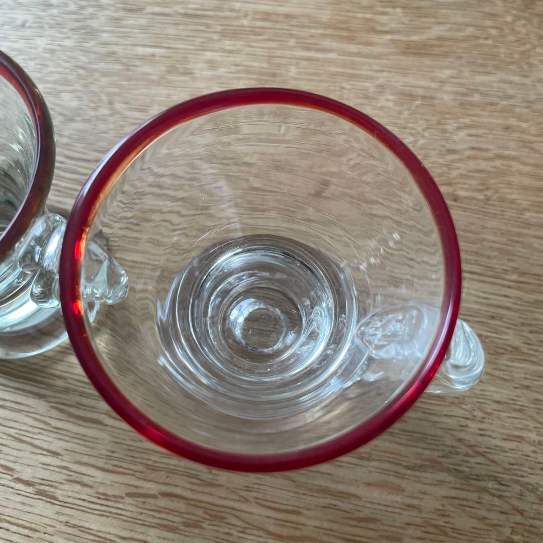 アイスクリームコップ　氷コップ　赤縁　　 手吹きガラス　アンティーク　骨董　民藝
