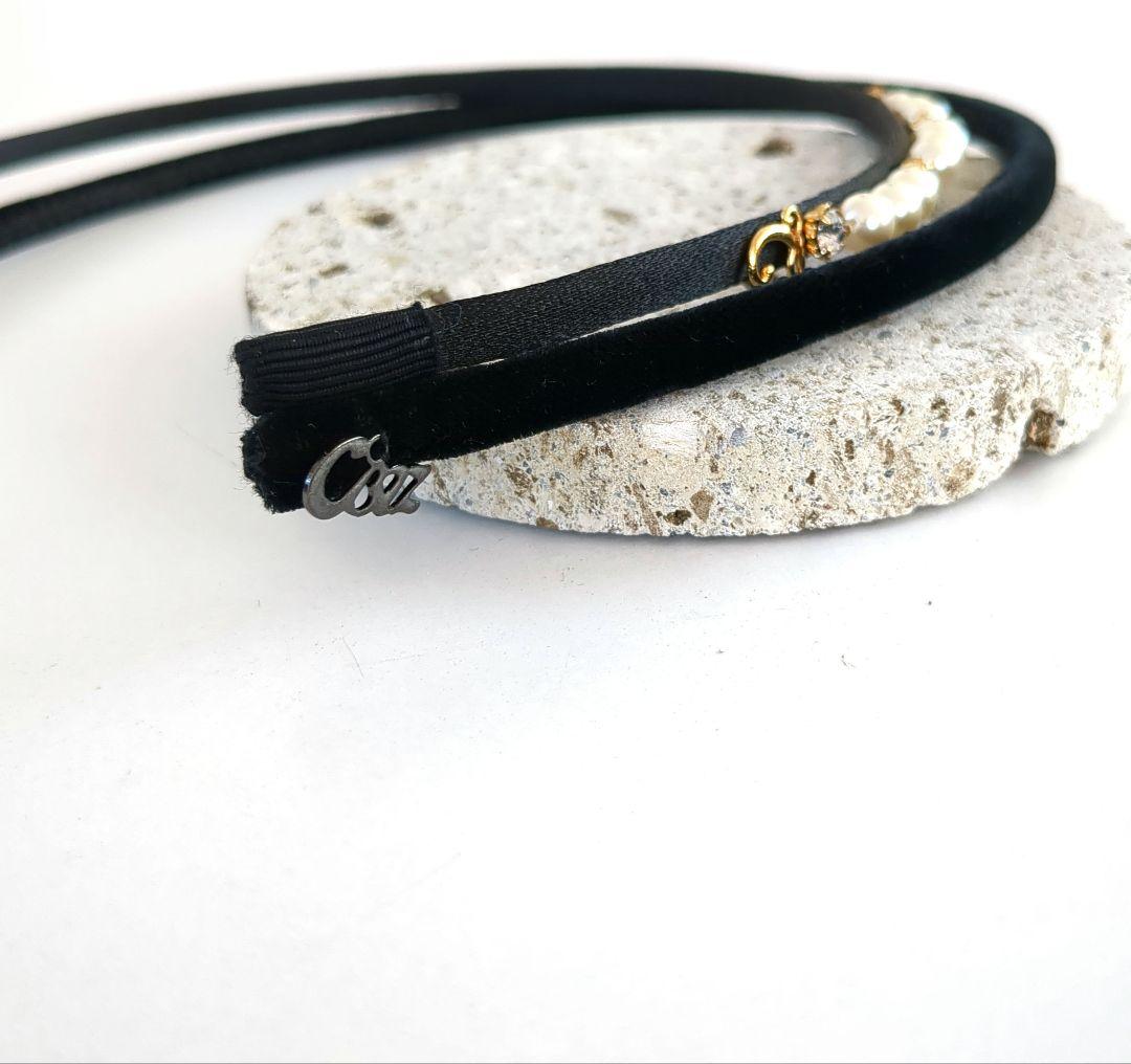 コンプレックスビズ*2本セットパール装飾　細ヘアバンド 黒