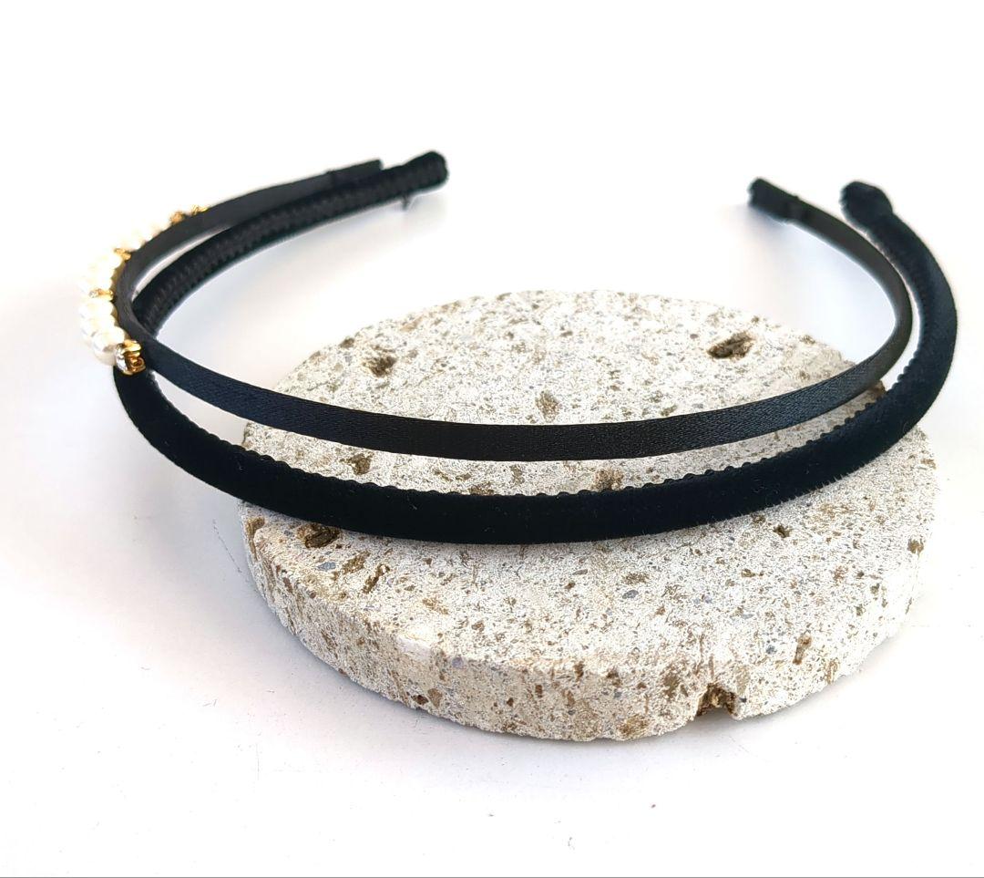 コンプレックスビズ*2本セットパール装飾　細ヘアバンド 黒