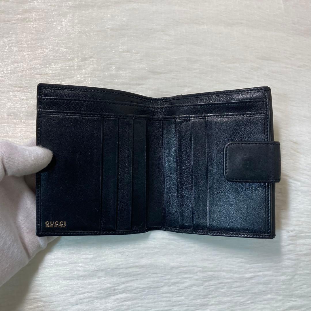 早い者勝ち　美品　GUCCI グッチ　バンブー　二つ折り　黒　レザー　人気