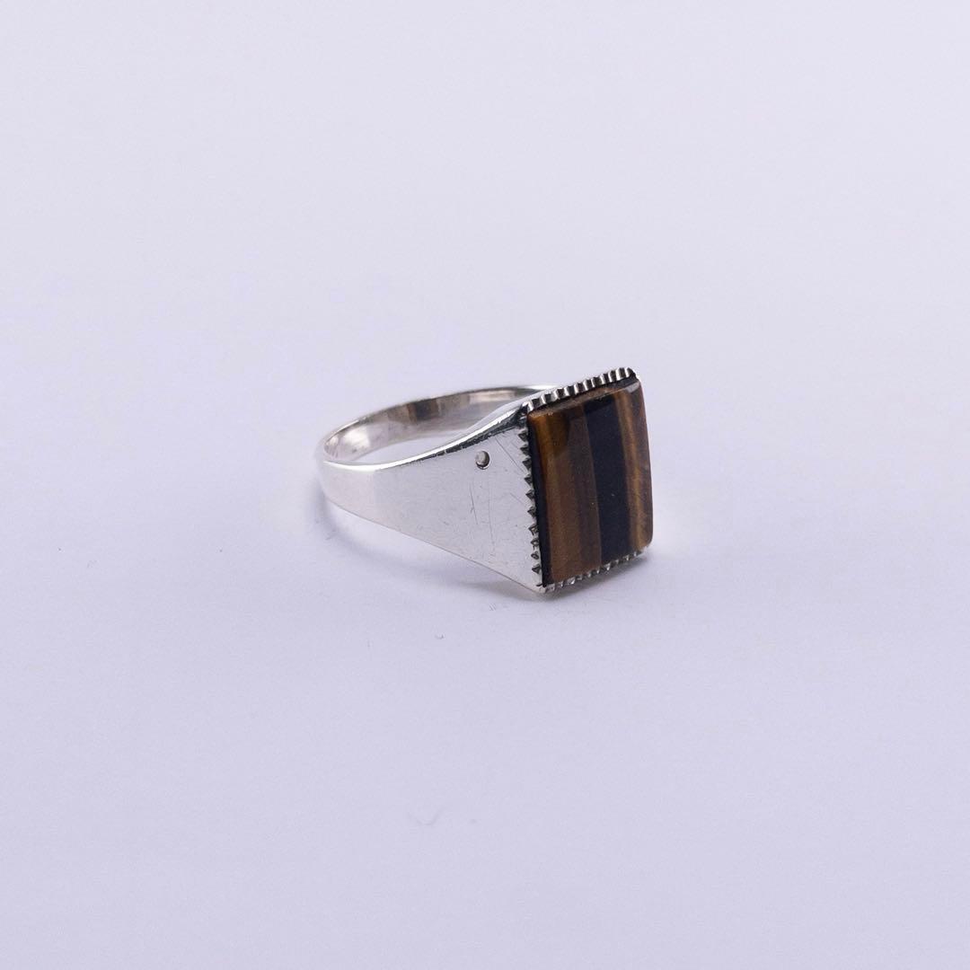 英国 ヴィンテージ シルバー925 タイガーアイ シグネットリング 　21号