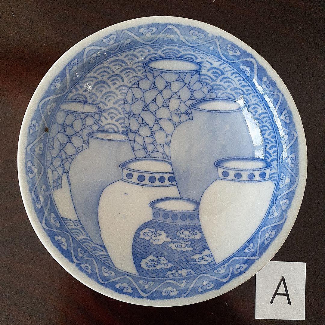 印判皿　小皿　鍋島写し　七壺文　上手　４枚＋おまけ　有名品　とろとろガラス